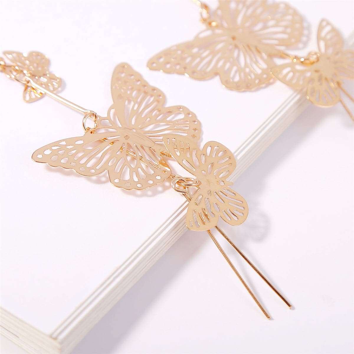 Goldtone Double Butterfly Drop Earrings