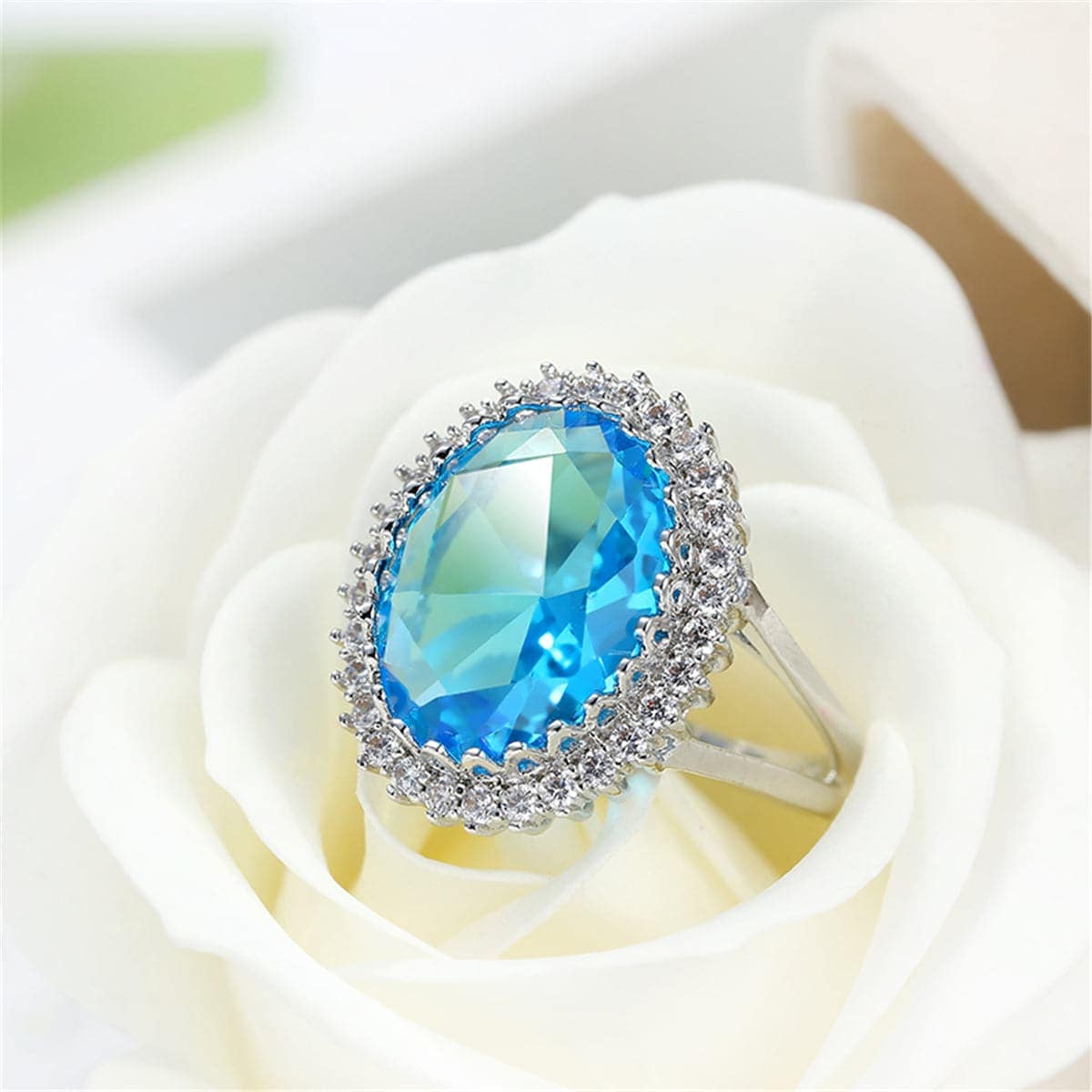 Sea Blue Crystal & Cubic Zirconia Oval-Cut Ring-10