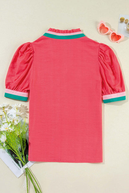 Threaded Pear Becky V Neck Short Sleeve Blouse