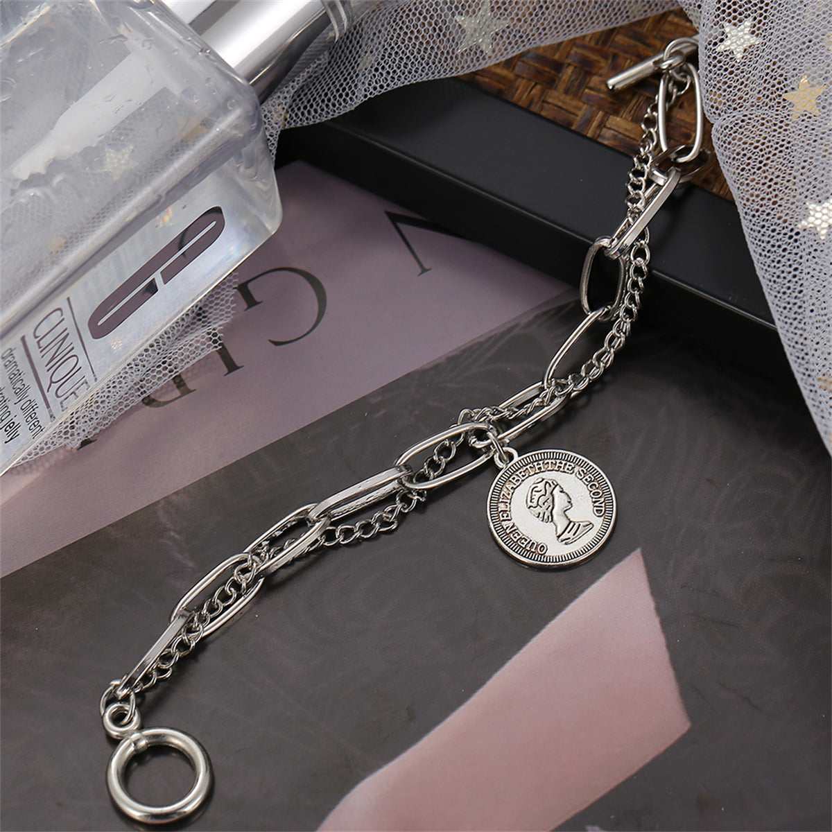 Silvertone Coin Layered Bracelet