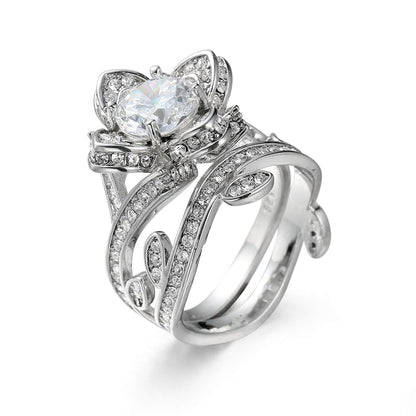 Crystal & Cubic Zirconia Silvertone Flower Ring Set-1