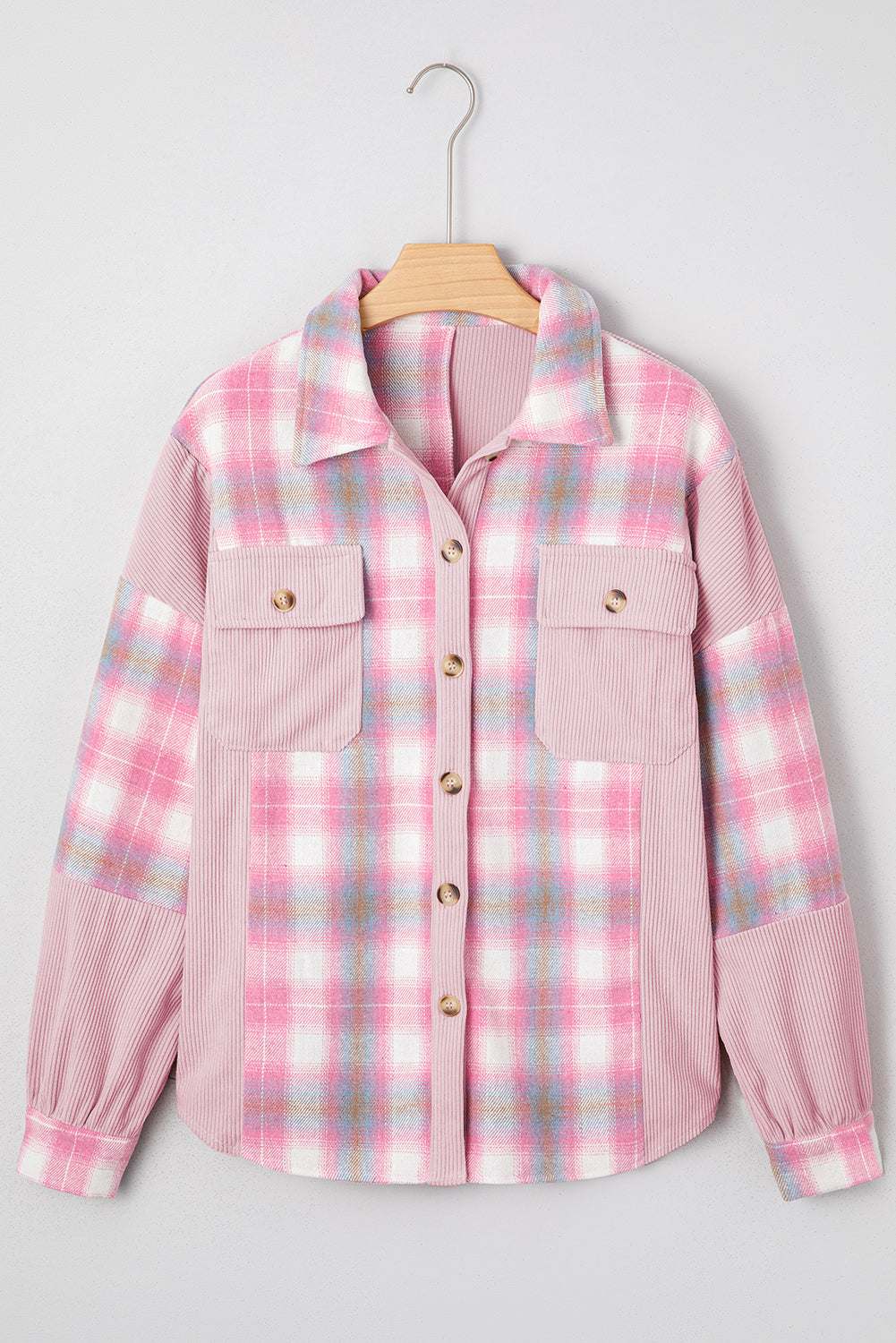 Sophia Corduroy Flap Patchwork Shacket - Pink / L - 12/14