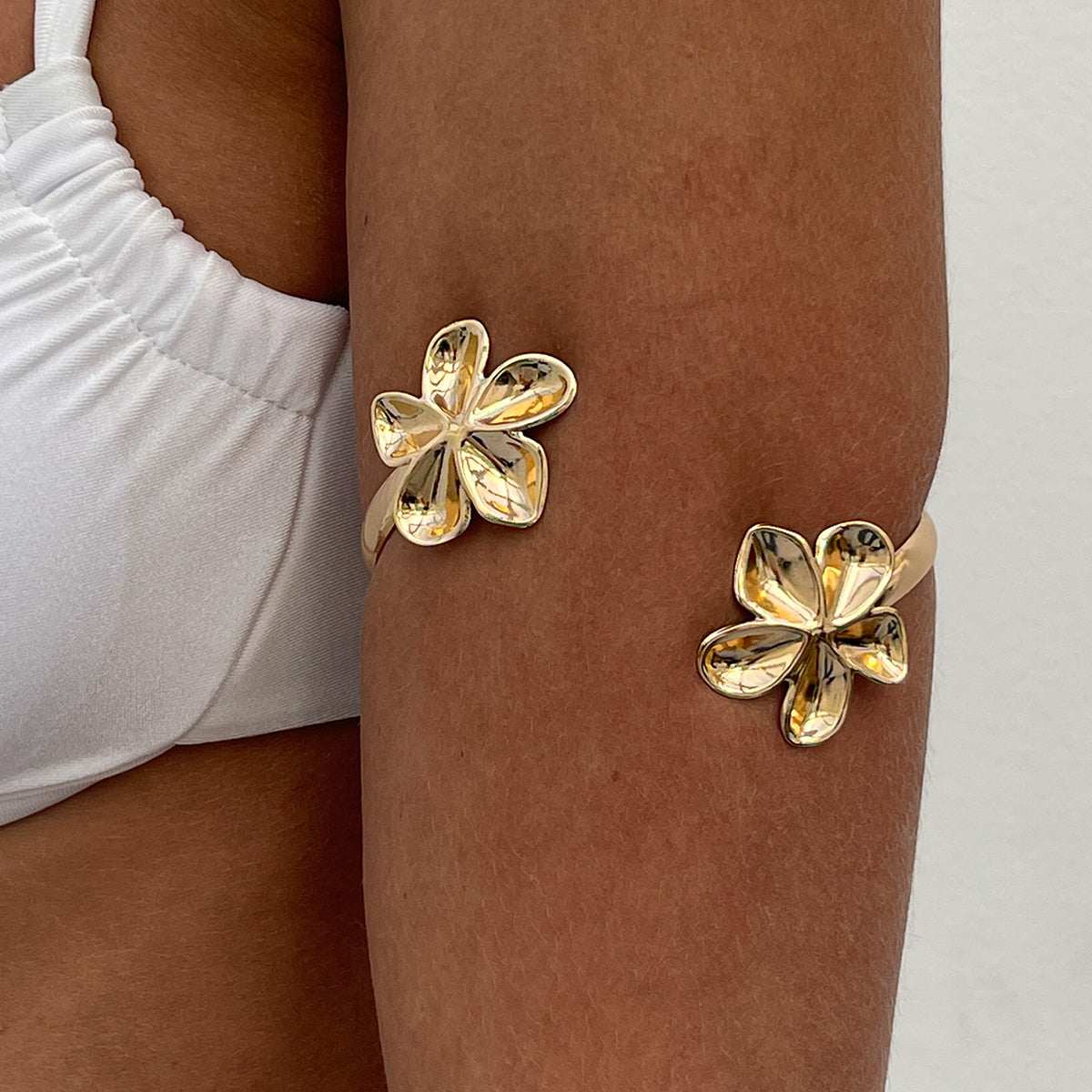 Goldtone Dual-Flower Bypass Arm Cuff