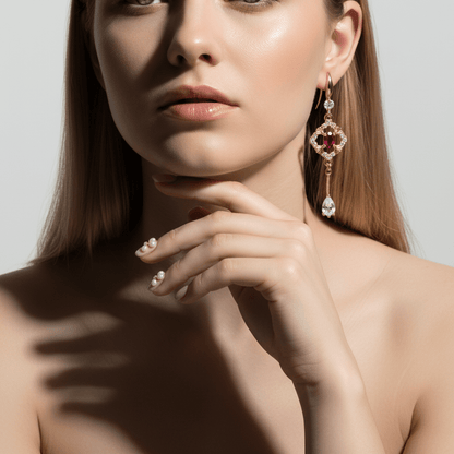 Red Crystal & Cubic Zirconia Goldtone Rhombus Drop Dangle Earrings