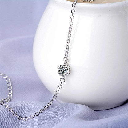 Cubic Zirconia & Silvertone Bezel Charm Bracelet