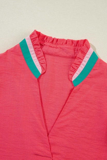 Threaded Pear Becky V Neck Short Sleeve Blouse