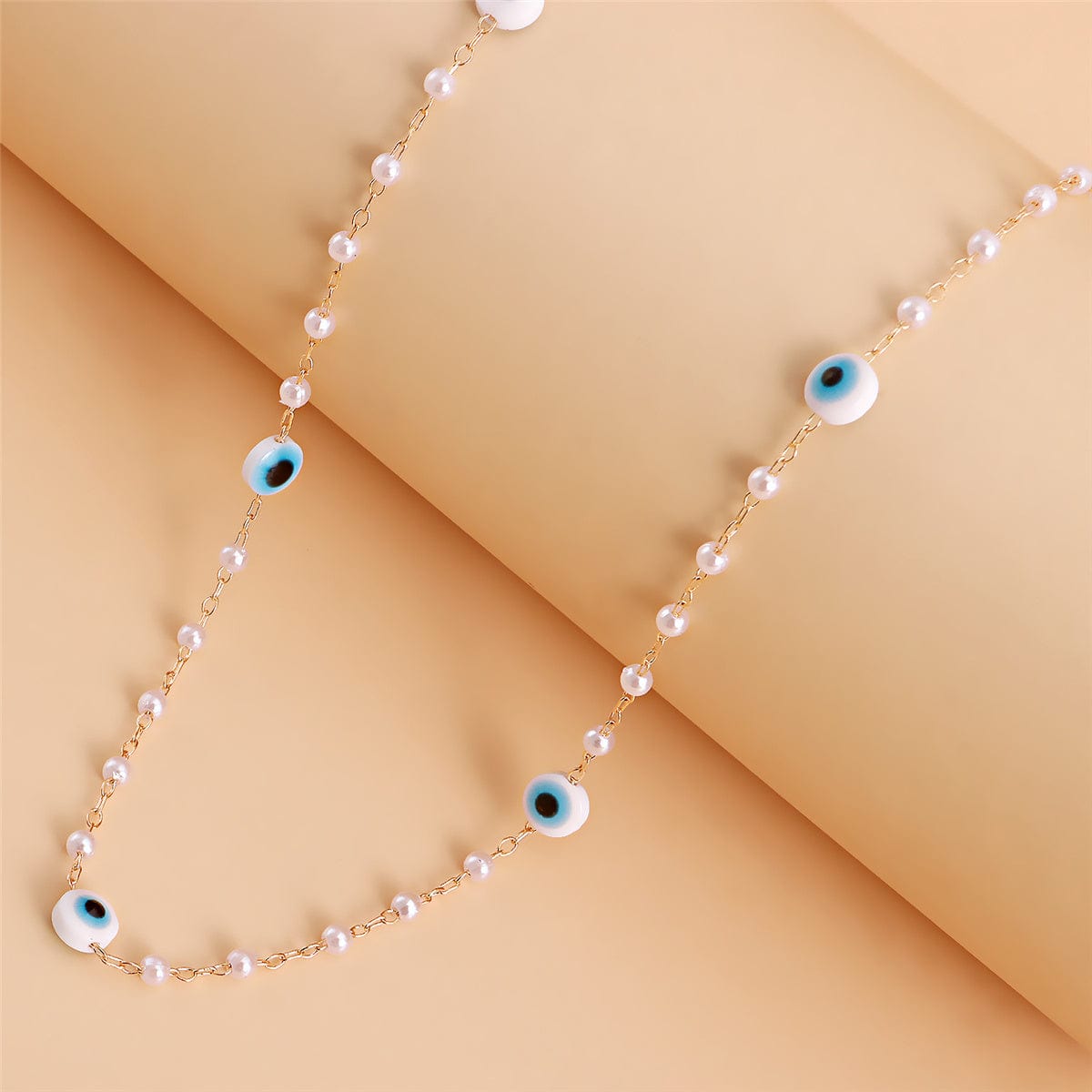 Pearl & Enamel Goldtone Eye Heart Pendant Necklace Set