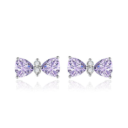 Cubic Zirconia & Purple Crystal Bow Stud Earrings