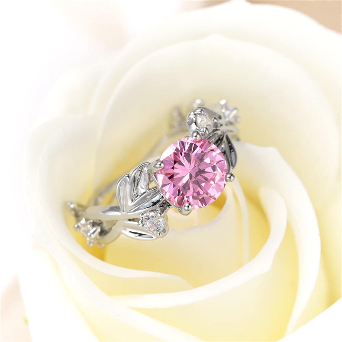 Pink Crystal & Silvertone Round-Cut Ring-2