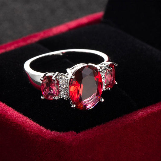 Rose Crystal & Silvertone Three-Stone Ring