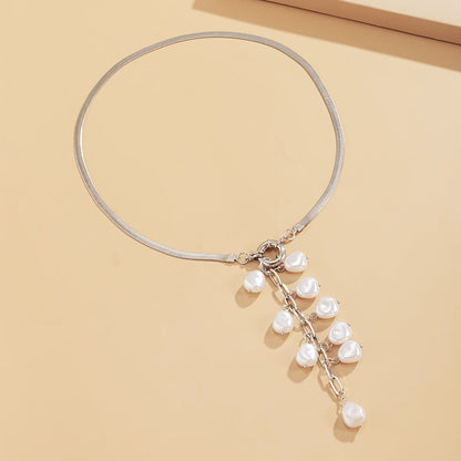 Pearl & Silvertone Ear of Wheat Pendant Necklace
