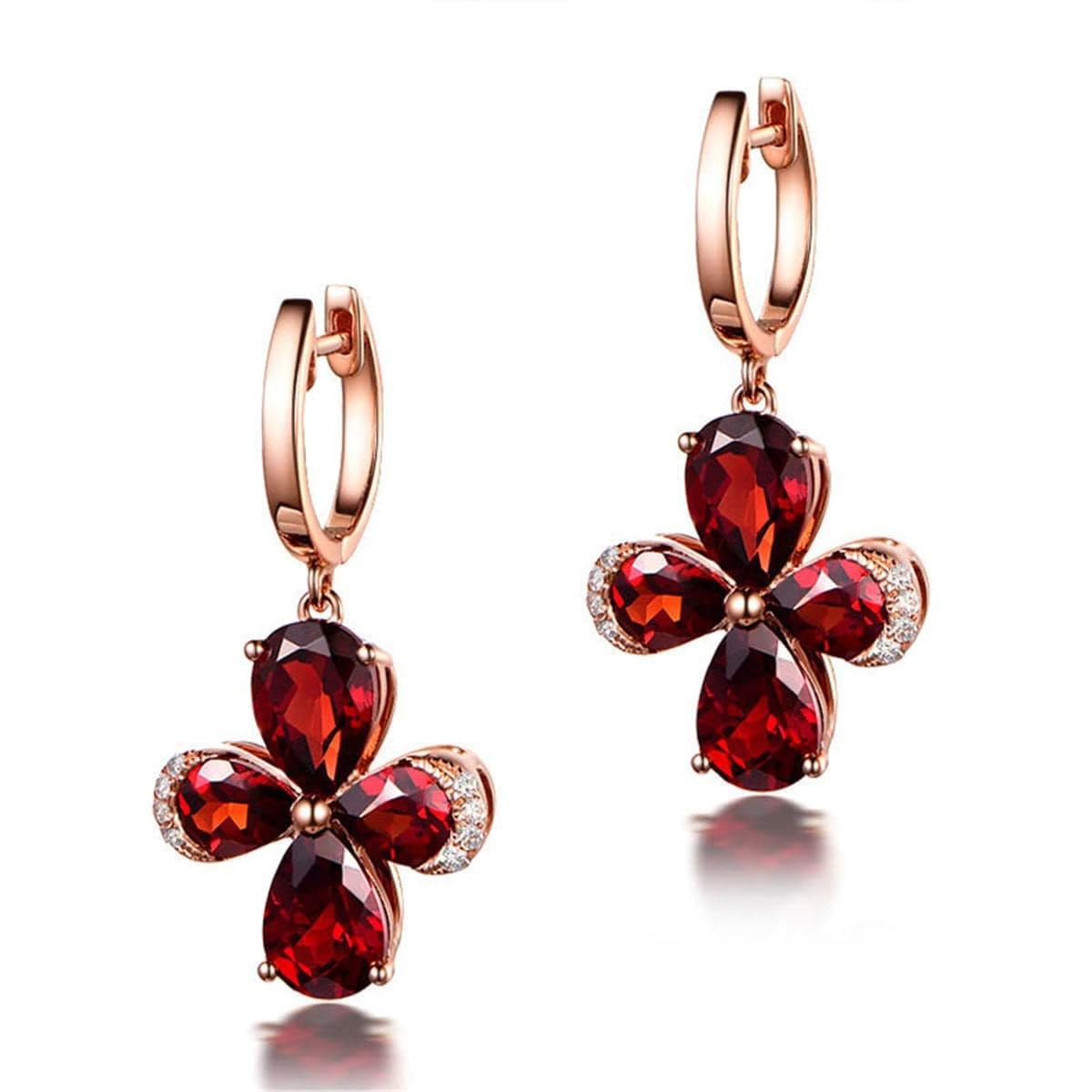 Red Crystal & Rose Goldtone Clover Drop Earrings
