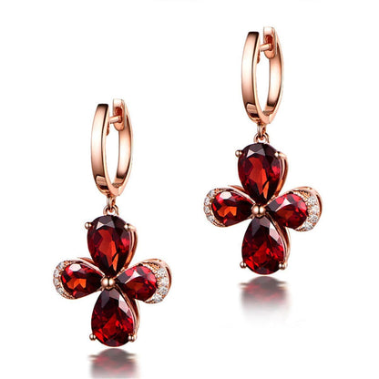 Red Crystal & Rose Goldtone Clover Drop Earrings