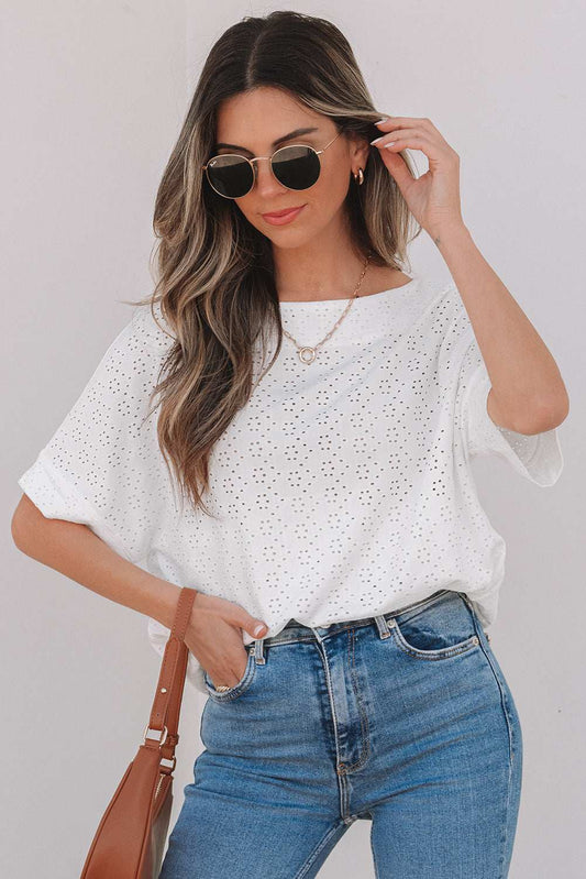 Threaded Pear Faye Eyelet Pattern Casual Top