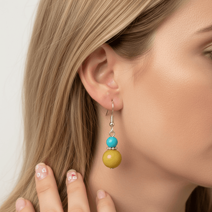 Blue & Yellow Jade Silvertone ‌Gourd-Shape Hook Earrings