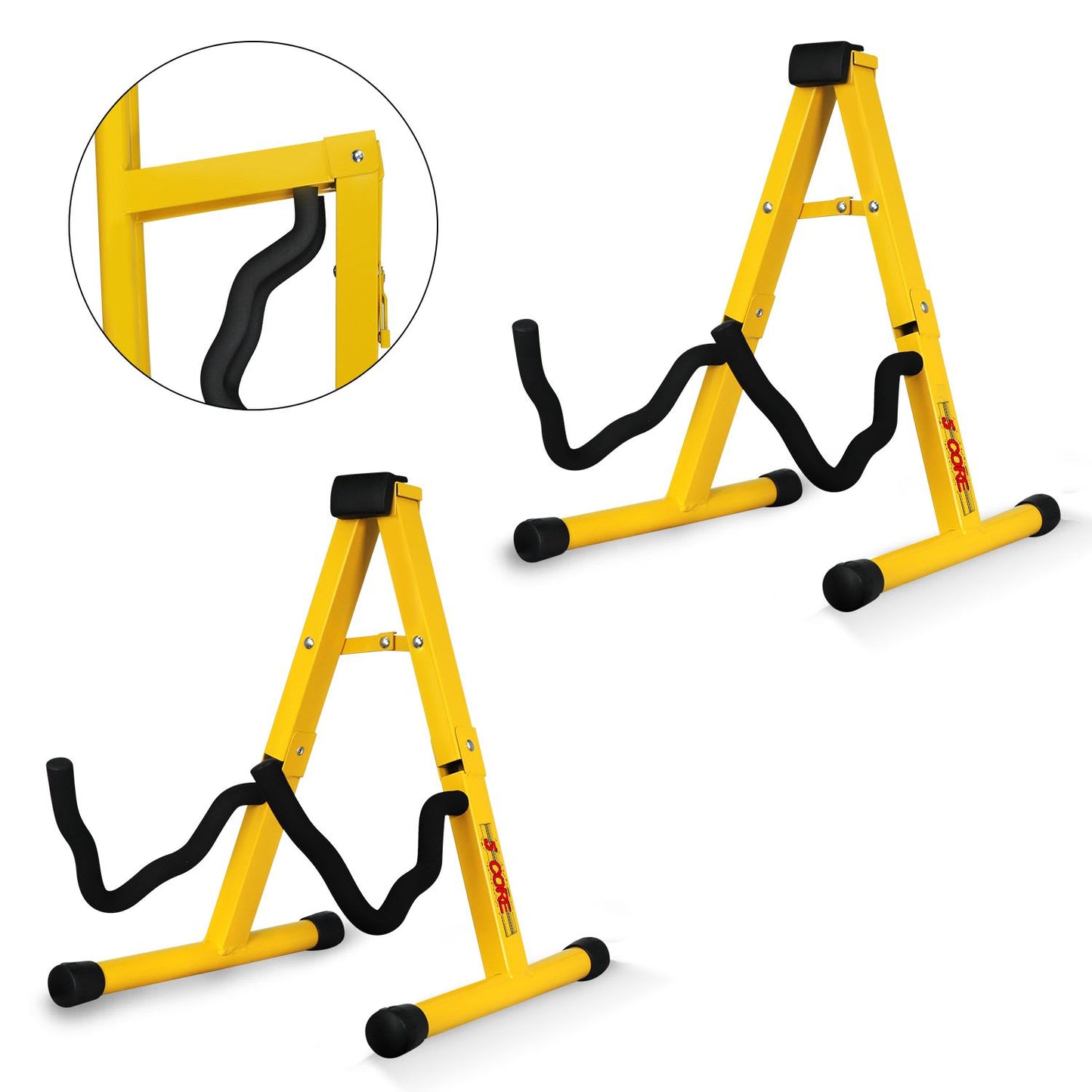 5 Core Guitar Stand 2PC a Frame W Soft Foam Arm Non Slip Rubber for Acoustic Electric Bass - Yellow