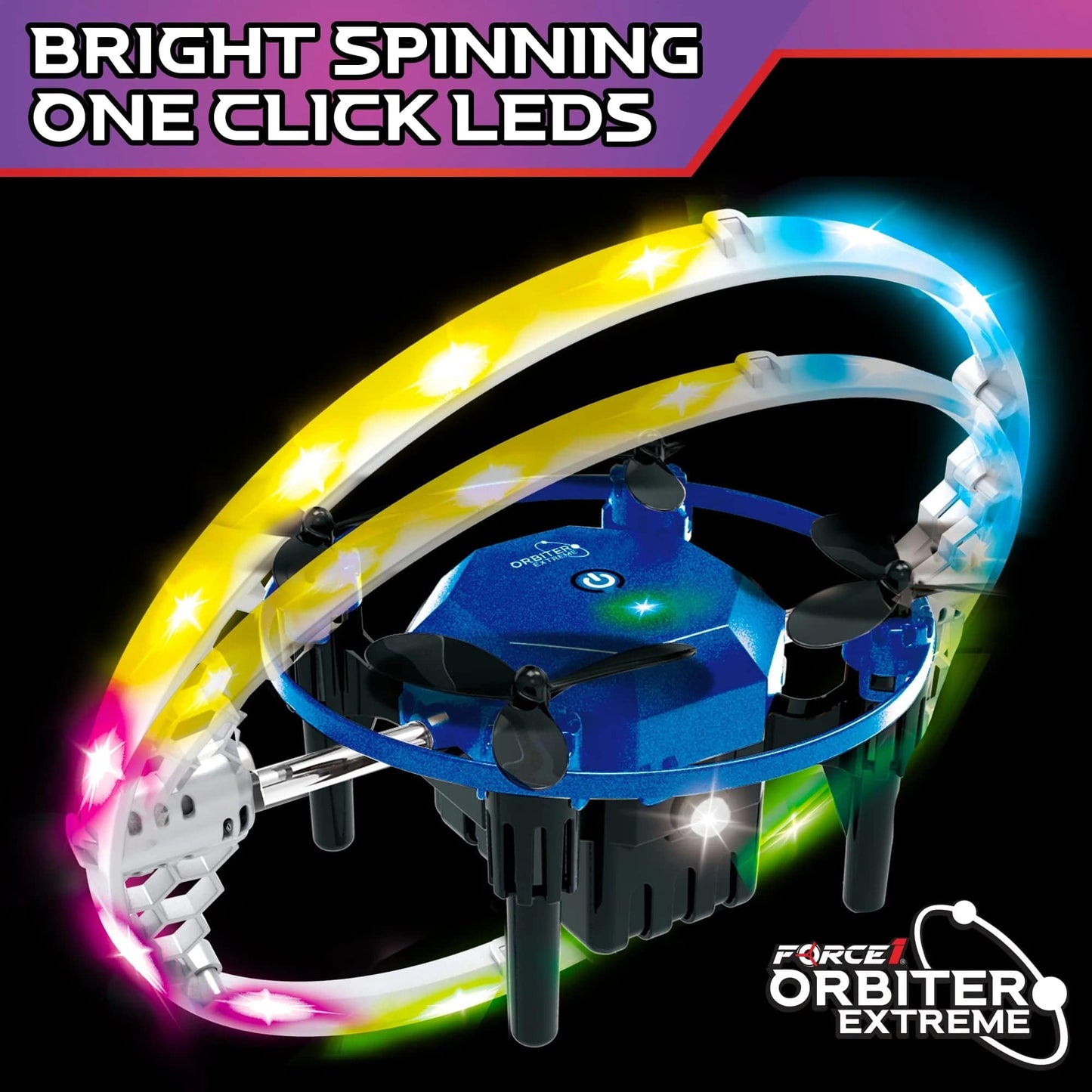 Blue, black drone and remote, and black propellers-