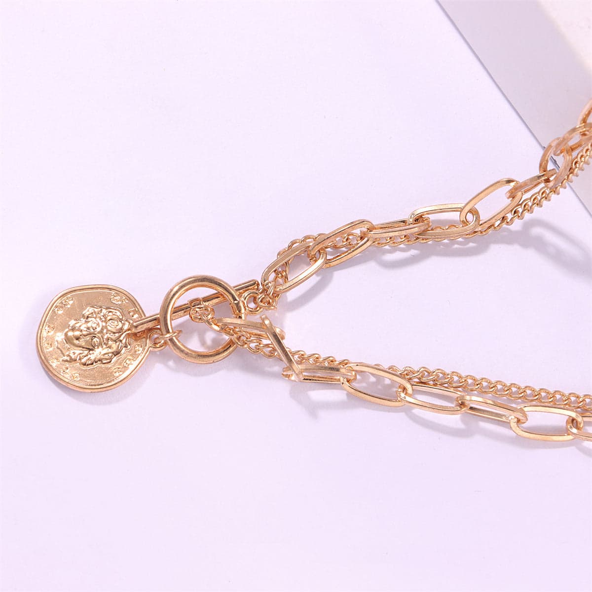Goldtone Coin Layered Pendant Necklace-3