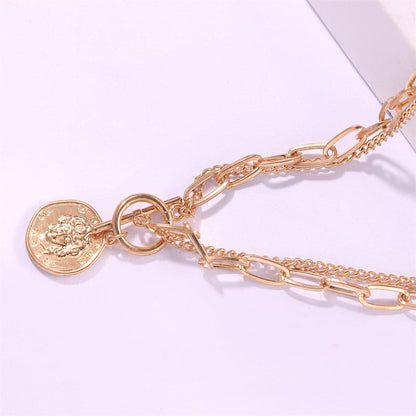 Goldtone Coin Layered Pendant Necklace-3