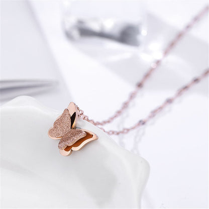 Rose Goldtone Frosted Butterfly Pendant Necklace