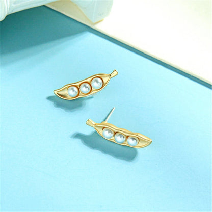 Pearl & Goldtone Pea Pod Drop Earrings
