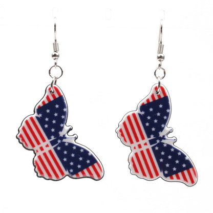 Red & Blue Acrylic Silvertone American Flag Butterfly Drop Earrings