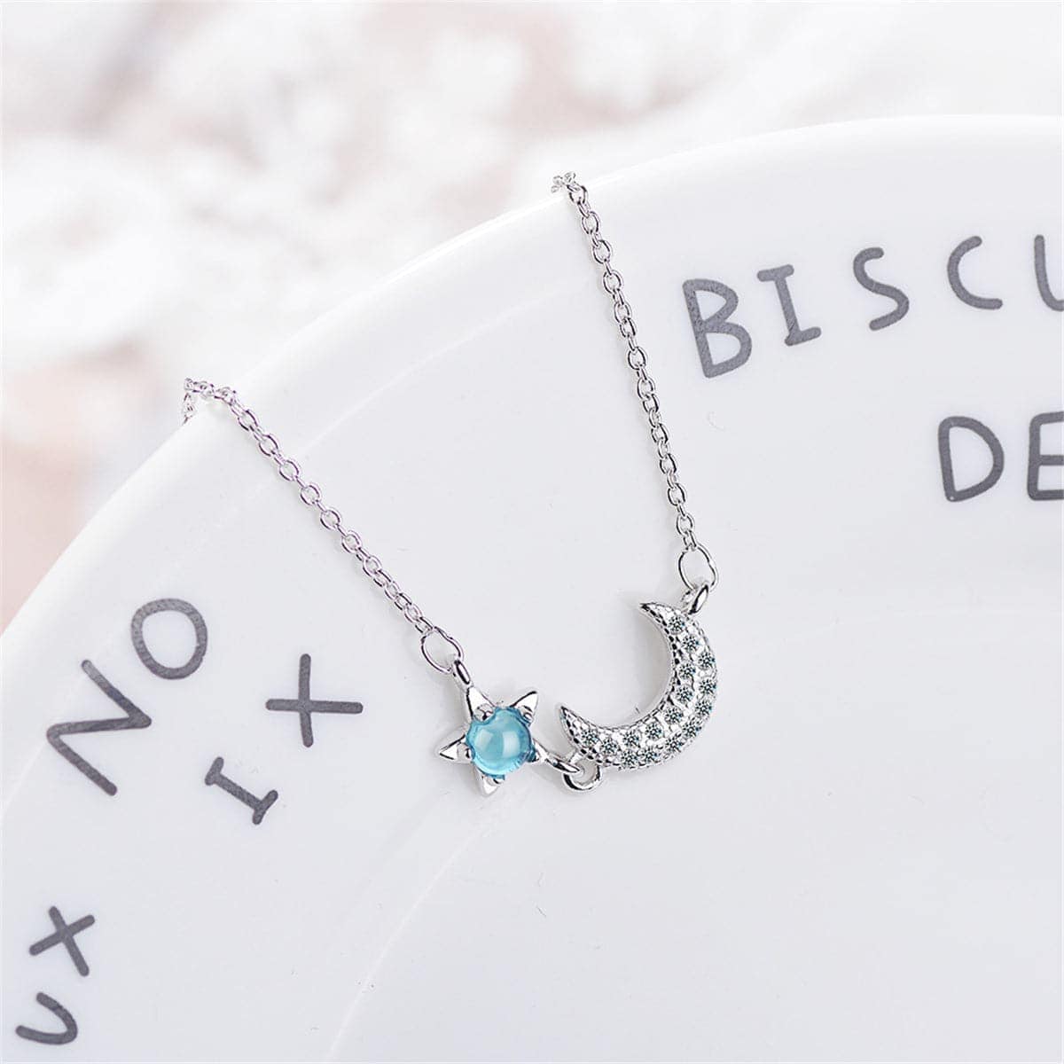 Blue Crystal & Cubic Zirconia Star & Moon Bracelet