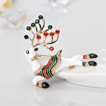 Cubic Zirconia & Goldtone Jumping Reindeer Brooch-2