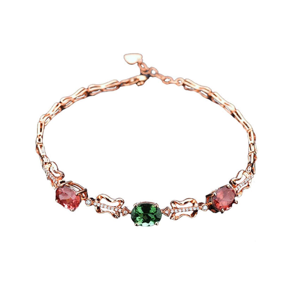 Red Oval Crystal & Rose Goldtone Charm Bracelet
