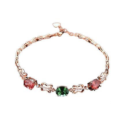 Red Oval Crystal & Rose Goldtone Charm Bracelet