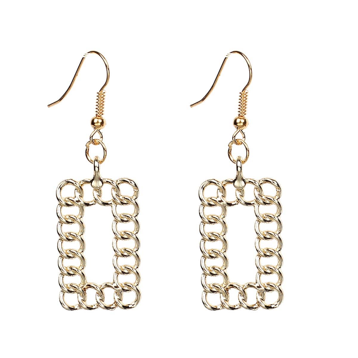Goldtone Open Figaro Rectangle Drop Earrings