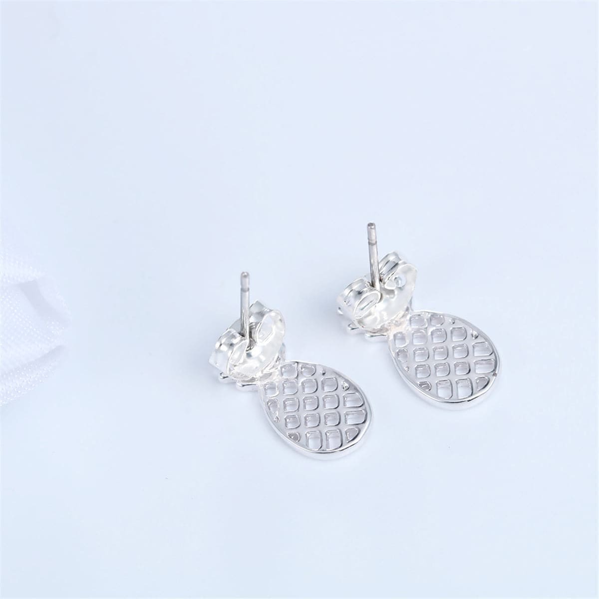 Silvertone Open Pineapple Stud Earrings
