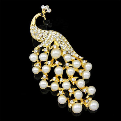Pearl & Goldtone Peacock Pavé-Set Brooch