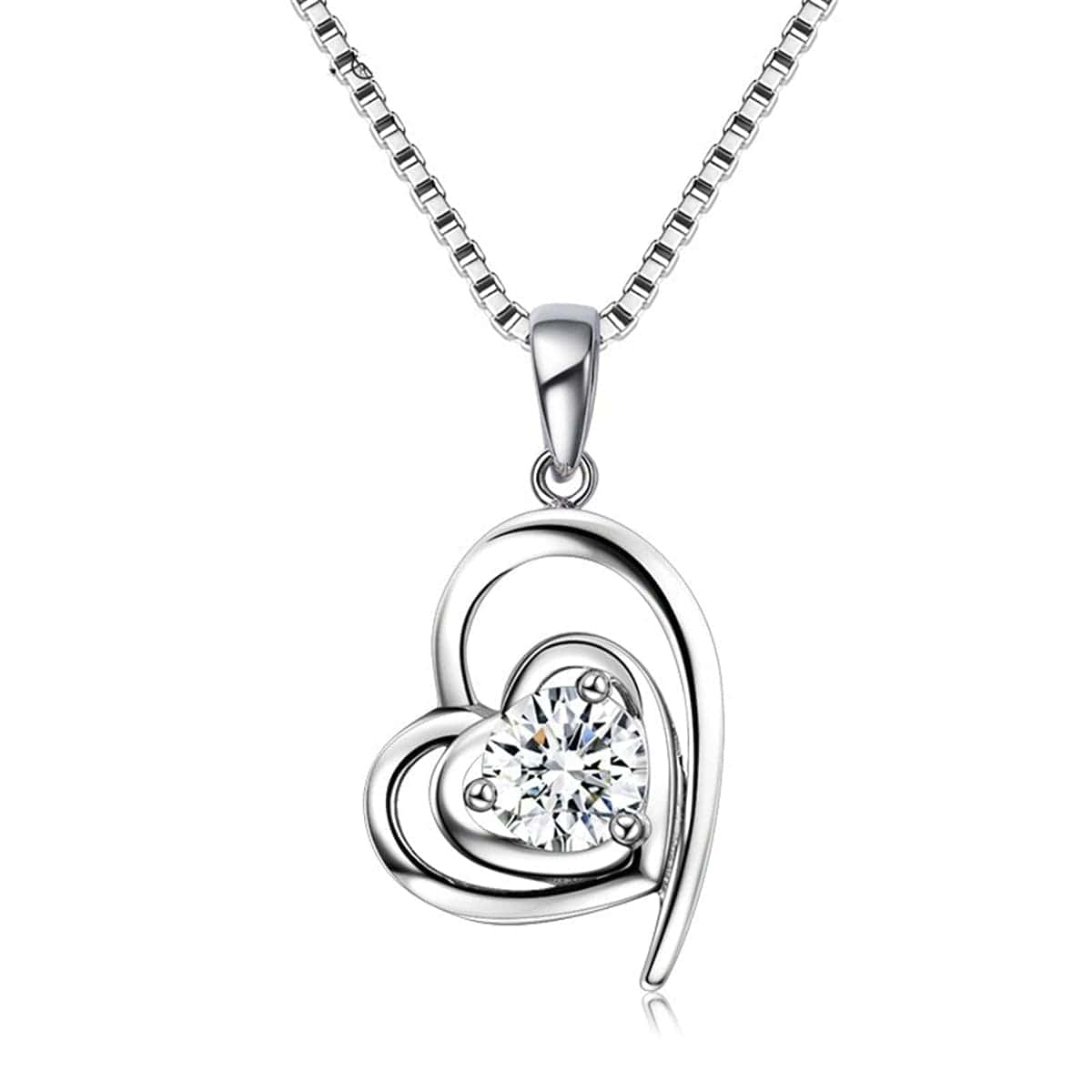 White Crystal & Silvertone Heart Pendant Necklace