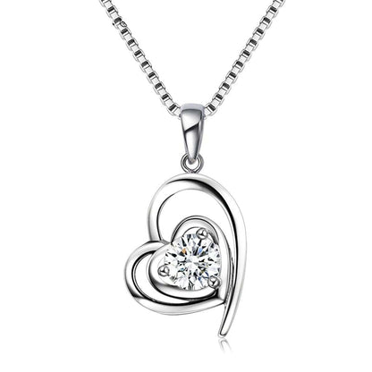 White Crystal & Silvertone Heart Pendant Necklace