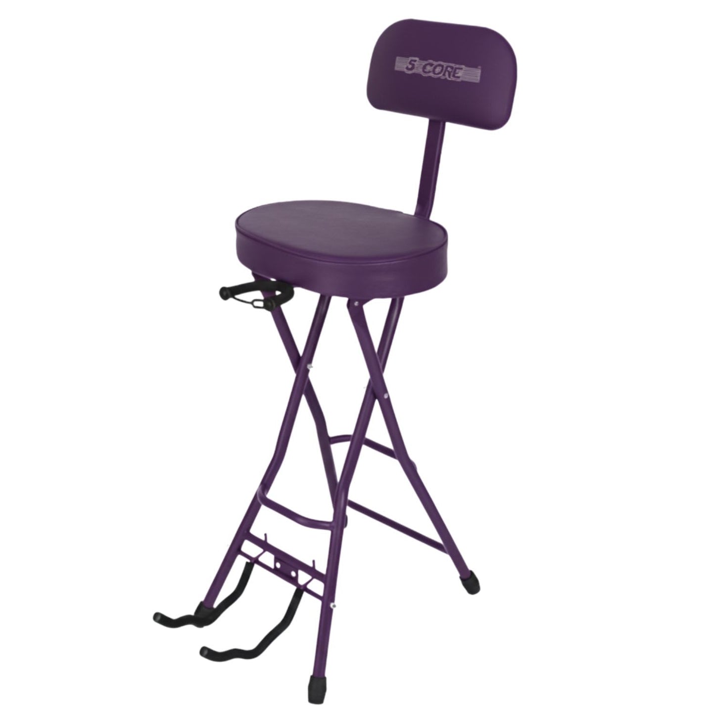 5 Core Guitar Stool 3.15" Padded Chair W Backrest Foldable Music Seat Built in Foot Rest Guitar Stand - Purple