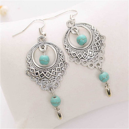 Turquoise & Silvertone Botany Drop Earrings