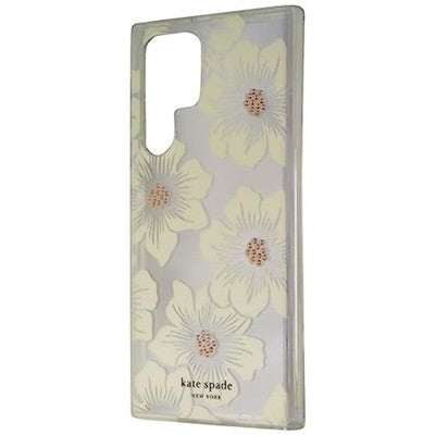 Kate Spade New York Protective Hardshell Case for Samsung Galaxy S22 Ultra - Hollyhock Floral Clear/Cream with Stones