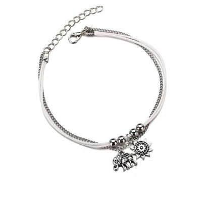 Silvertone Sun & Elephant Charm Anklet