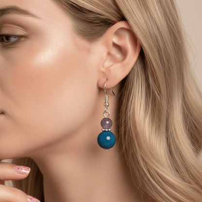 Purple & Blue Jade Silvertone ‌Gourd-Shape Hook Earrings