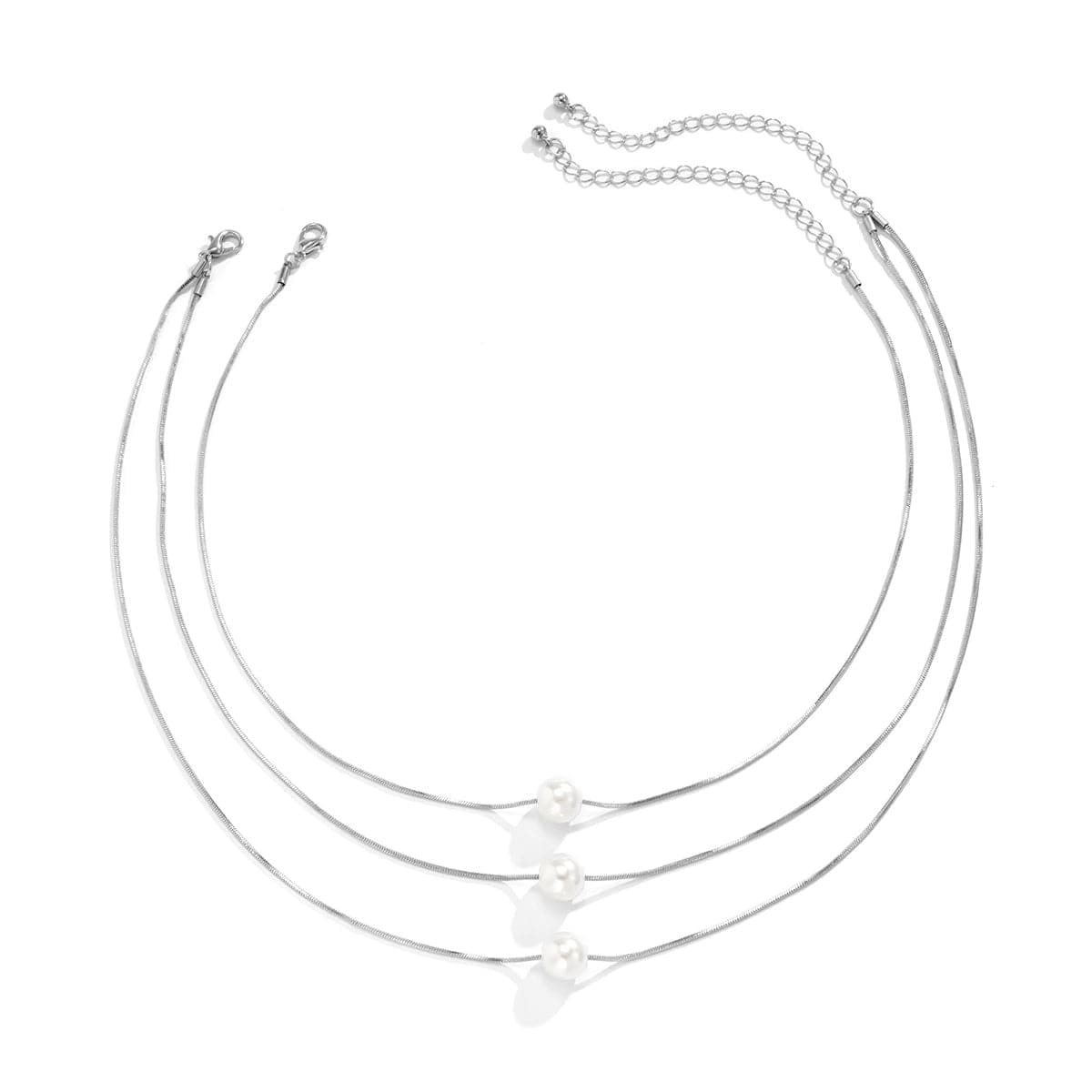 Pearl & Silvertone Layered Necklace Set