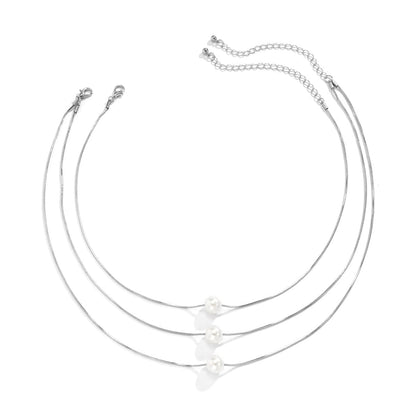 Pearl & Silvertone Layered Necklace Set