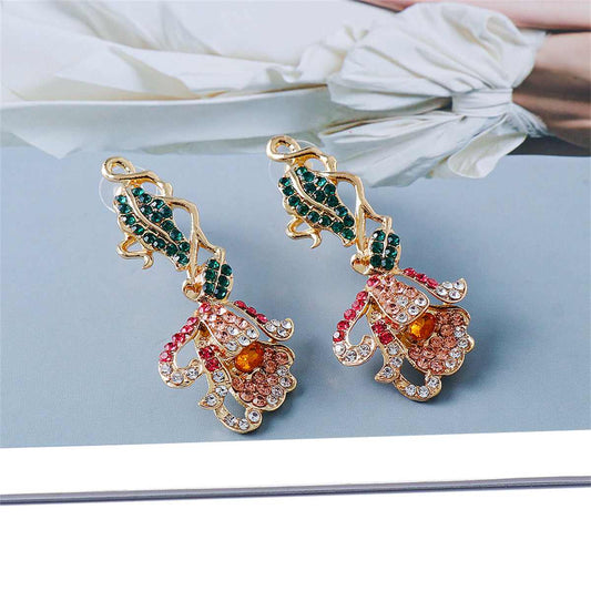 Green Multicolor Cubic Zirconia & Goldtone Petunia Drop Earrings
