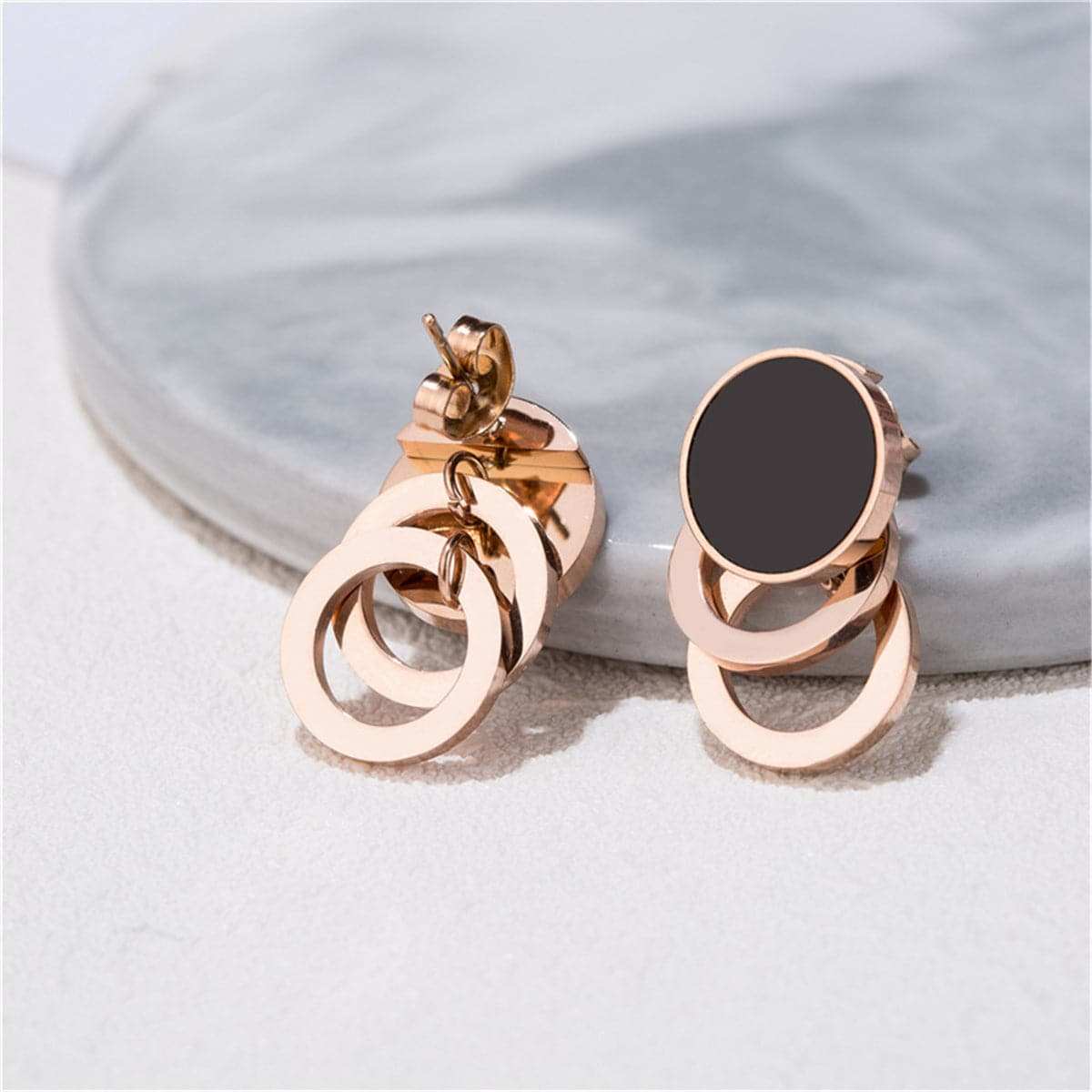 Black & Rose Goldtone Link Stud Earrings