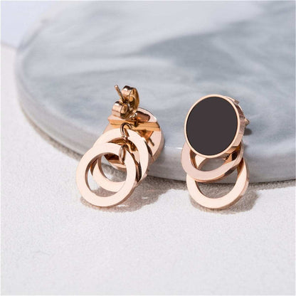 Black & Rose Goldtone Link Stud Earrings