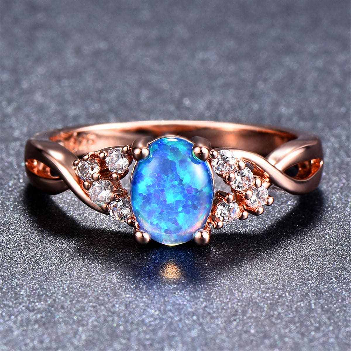 Blue Opal & Rose Goldtone Twist Ring