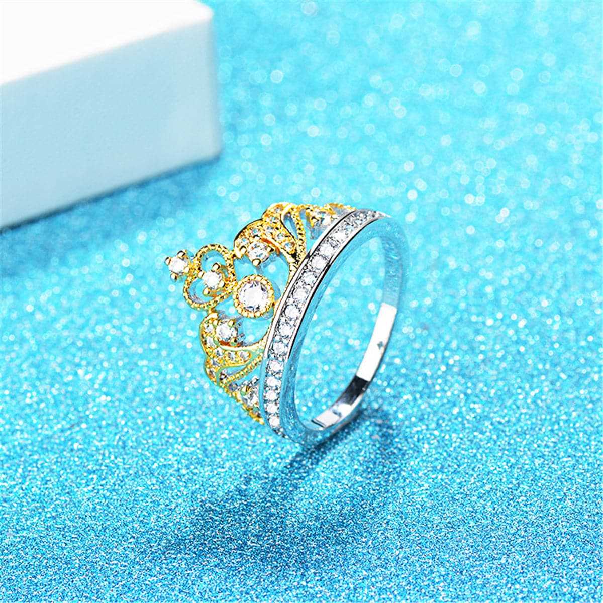 Cubic Zirconia & Two-Tone Crown Band Ring-10