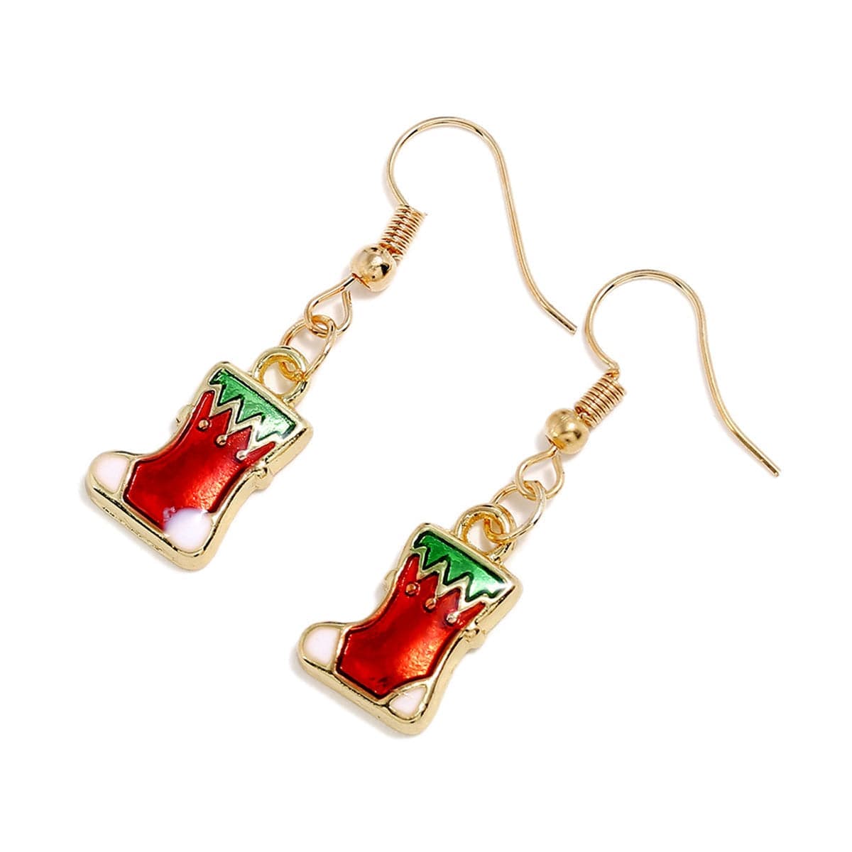 Red & Goldtone Christmas Stocking Drop Earrings