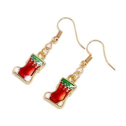 Red & Goldtone Christmas Stocking Drop Earrings