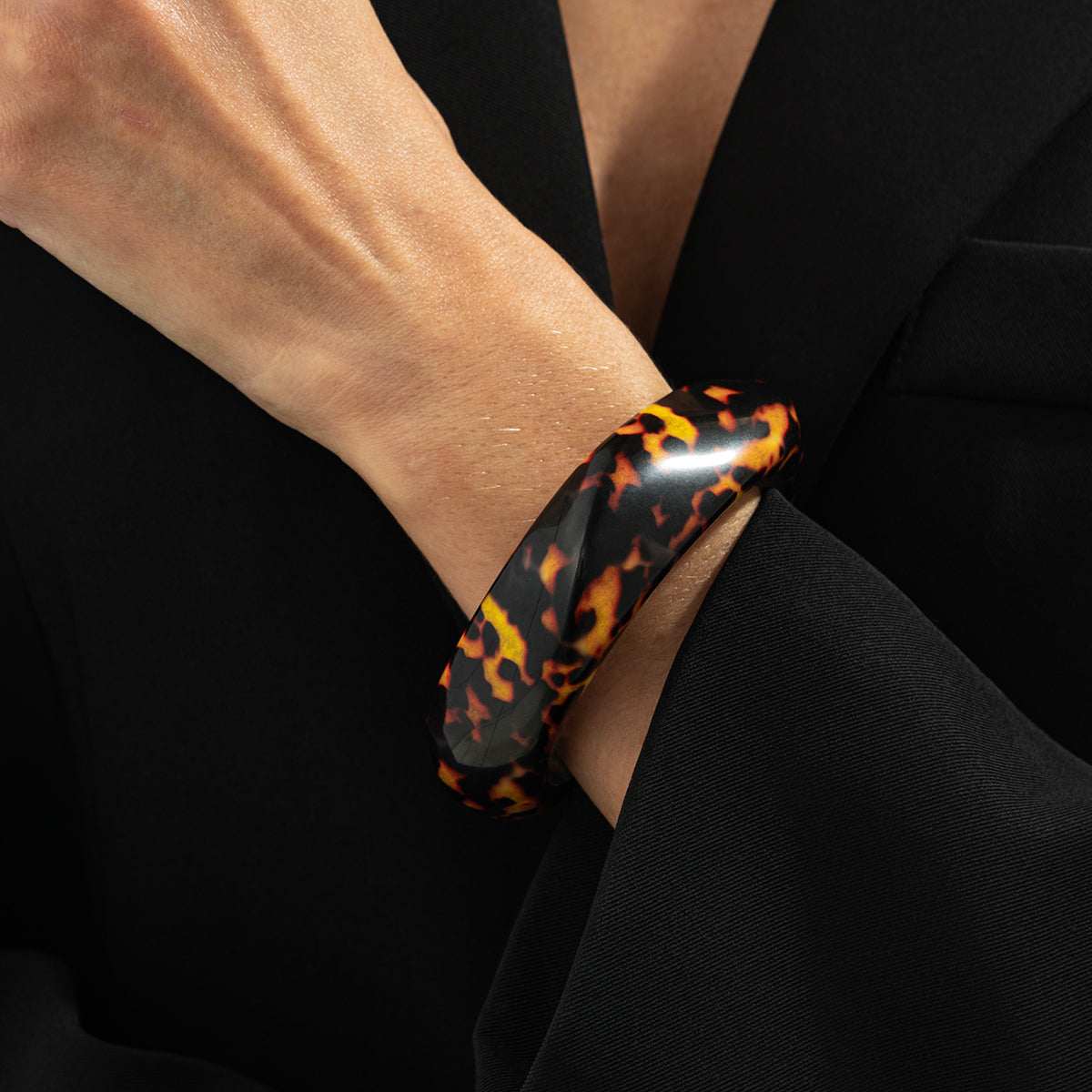 Amber Leopard Print Irregular Resin Bangle
